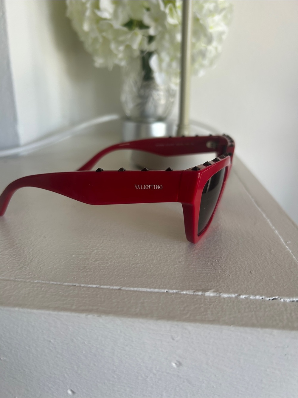Authentic Valentino Red Cat-Eye Sunglasses with Stud Accent